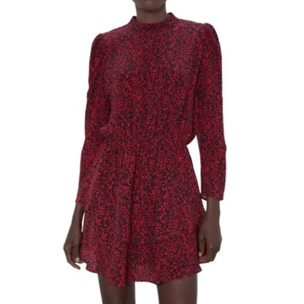 Zara Mock Neck Ruffle Tiered Animal Print Mini Dress Sz L EUC